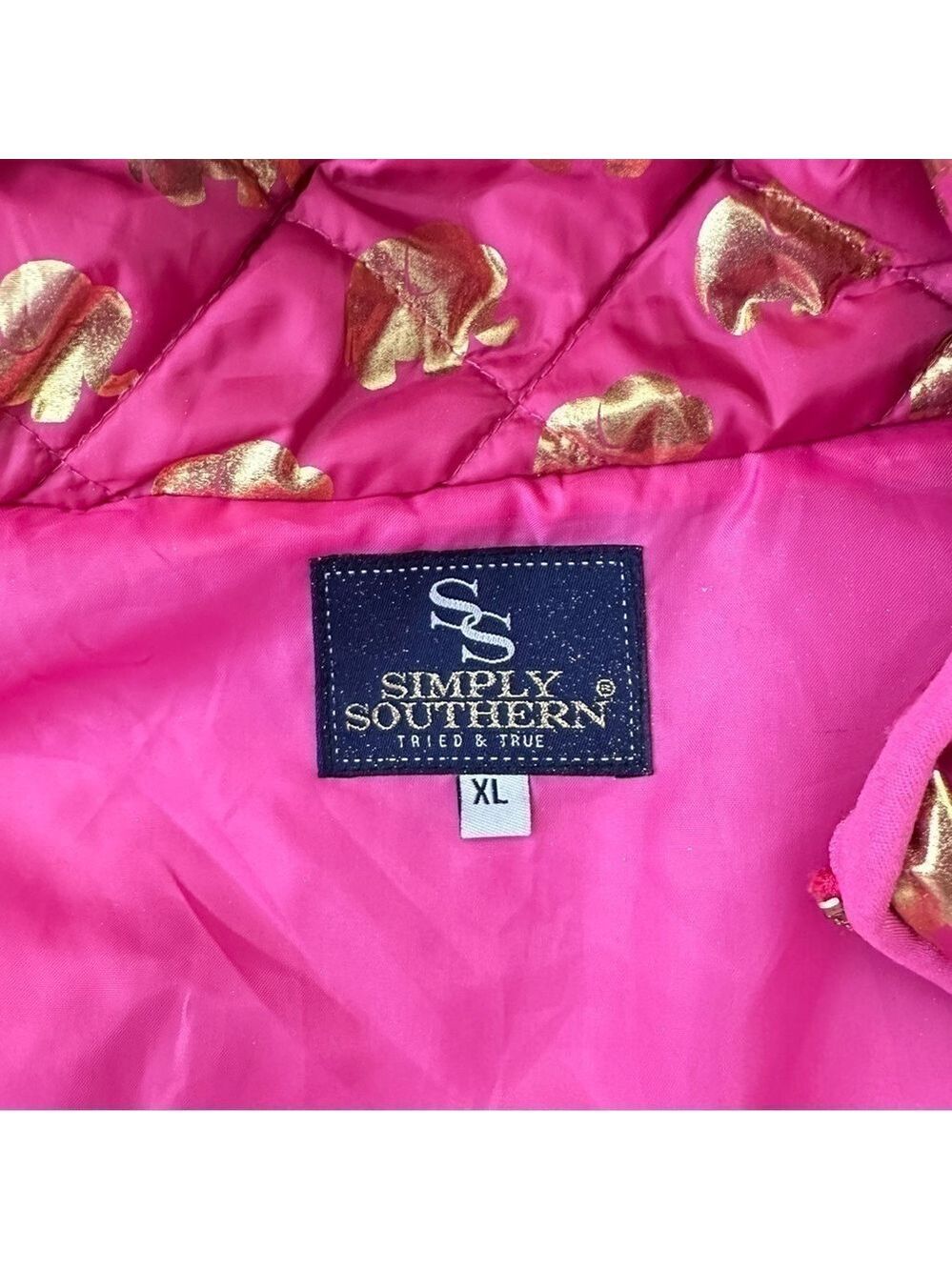 Simply Southern Gold Elephant Quilted Puffer Vest Pink XL - Picture 7 of 7